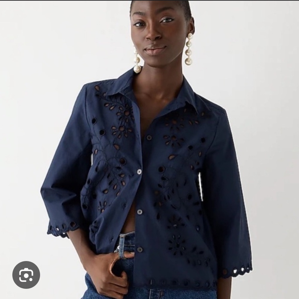 NWT Jcrew Collection Navy Eyelet Button Down Top